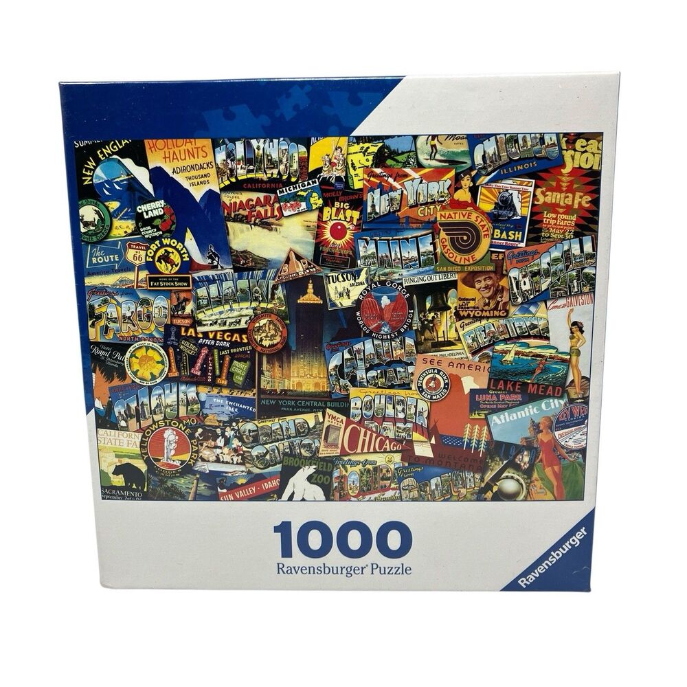 Ravensburger 1000 Pc Puzzle Road Trip USA Postcard Travel Collage
